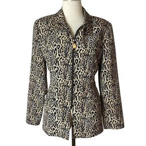 Vintage Mary McFadden Studio Lined Jacket Full Zip Leopard Animal Print Women’s